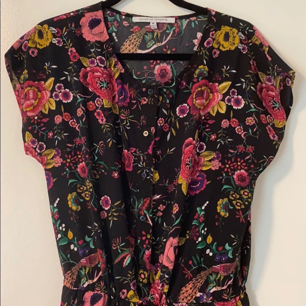 Boho Black Floral Jumpsuit W/ Pockets
